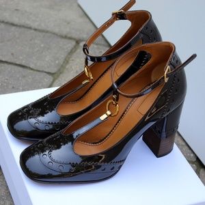 Chloe T-Bar Perry Pump Shoes Black-Brown 39